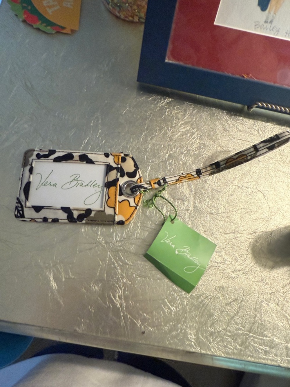 Vera Bradley Black, White and Yellow Floral Quilted Luggage Tag
